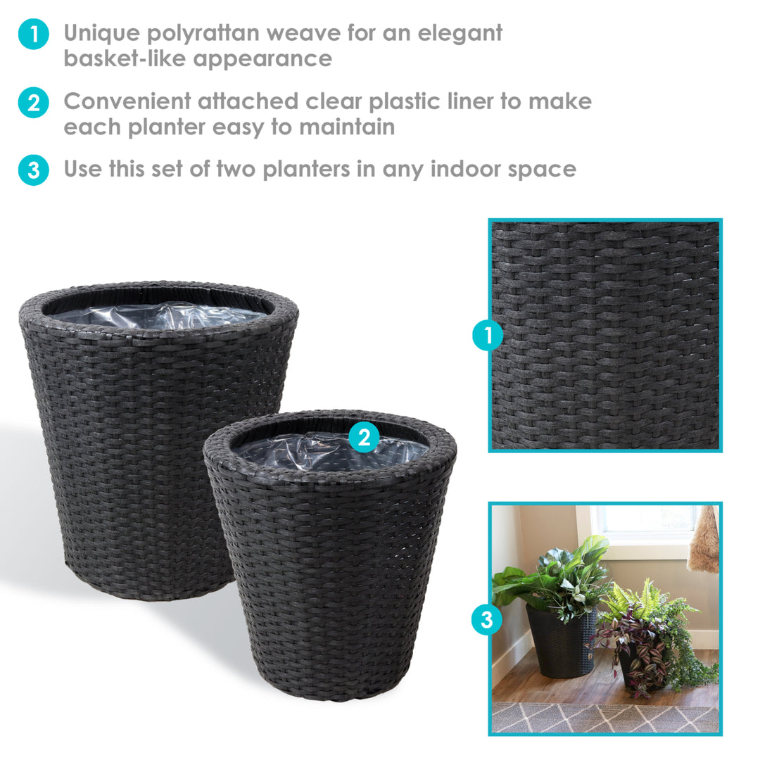 Sunnydaze Polyrattan Indoor Round Planter - Black - 14.5 in, 11.75 in Image 2