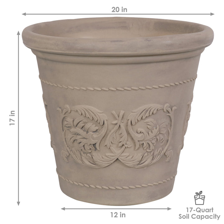 Sunnydaze 19.5 in Arabella Polyresin Outdoor Planter - Beige - Set of 2 Image 3