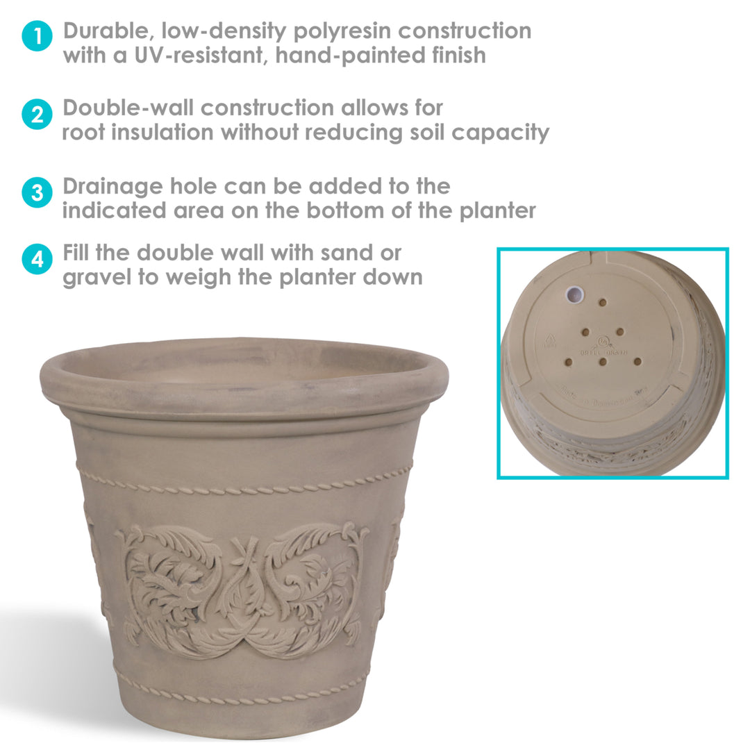 Sunnydaze 19.5 in Arabella Polyresin Outdoor Planter - Beige - Set of 2 Image 4