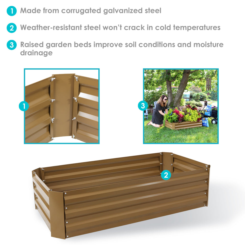 Sunnydaze Galvanized Steel Rectangle Raised Garden Bed - 48 in - Brown Image 2