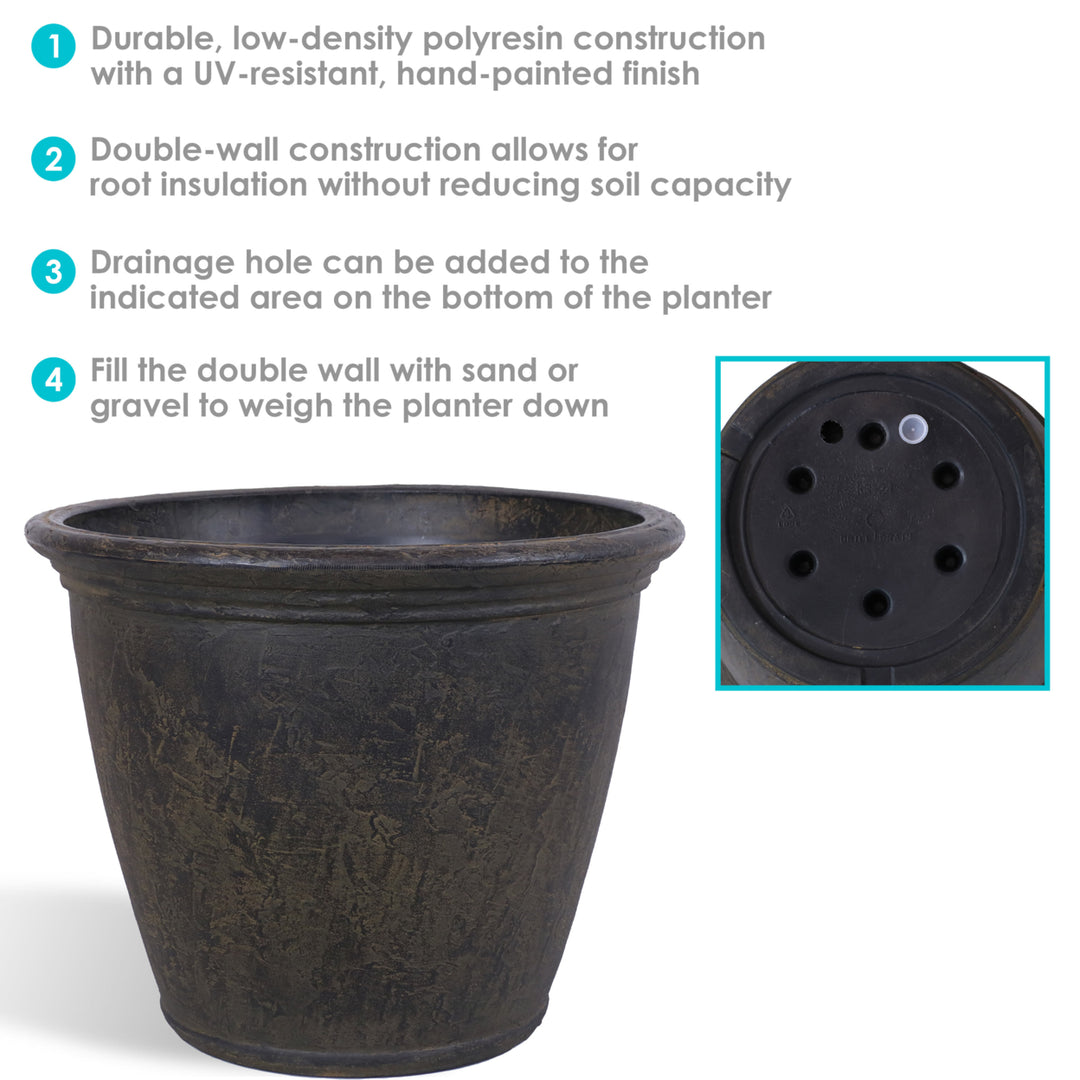 Sunnydaze 24 in Anjelica Unbreakable Polyresin Planter - Sable Finish Image 2