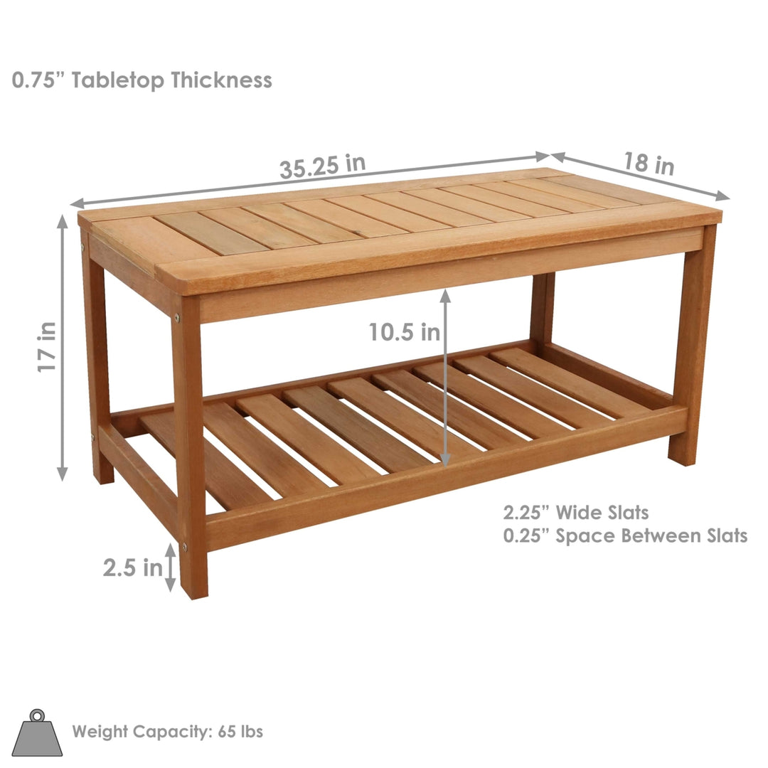 Sunnydaze 35.25 in Meranti Wood Rectangular Patio Coffee Table with Shelf Image 3