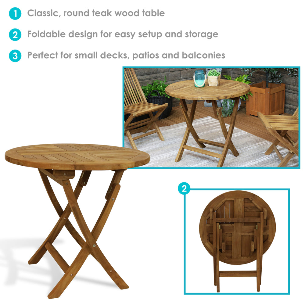 Sunnydaze 32 in Solid Teak Wood Folding Round Patio Dining Image 2