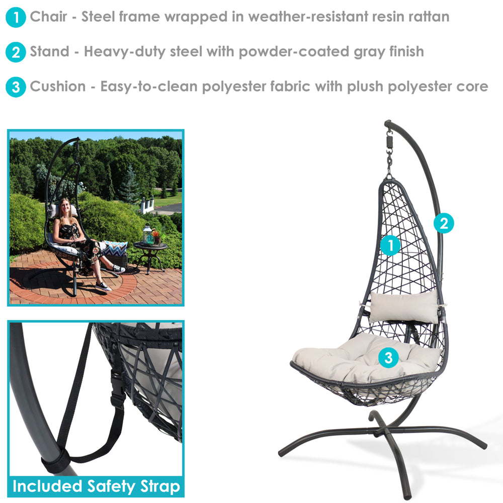 Sunnydaze Resin Wicker Lounge Chair with Steel Stand and Cushions - Gray Image 2