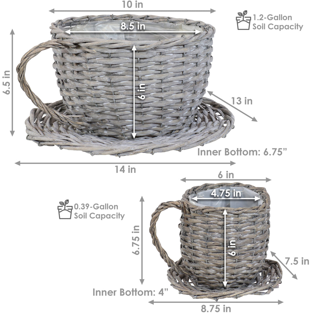 Sunnydaze Rattan Wicker Coffee Cup/Teacup Shape Planters - Set of 2 Image 3