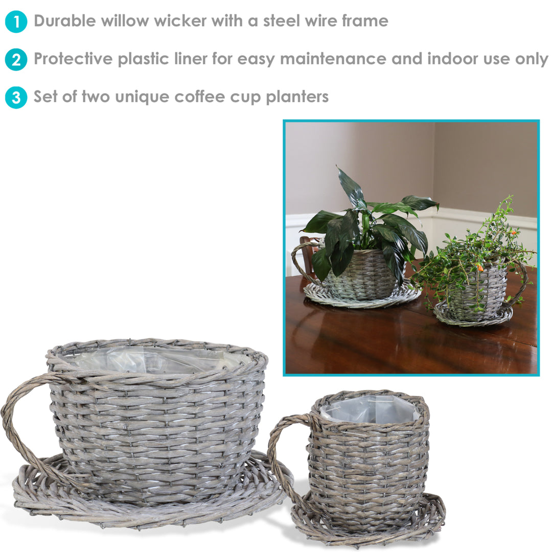 Sunnydaze Rattan Wicker Coffee Cup/Teacup Shape Planters - Set of 2 Image 2