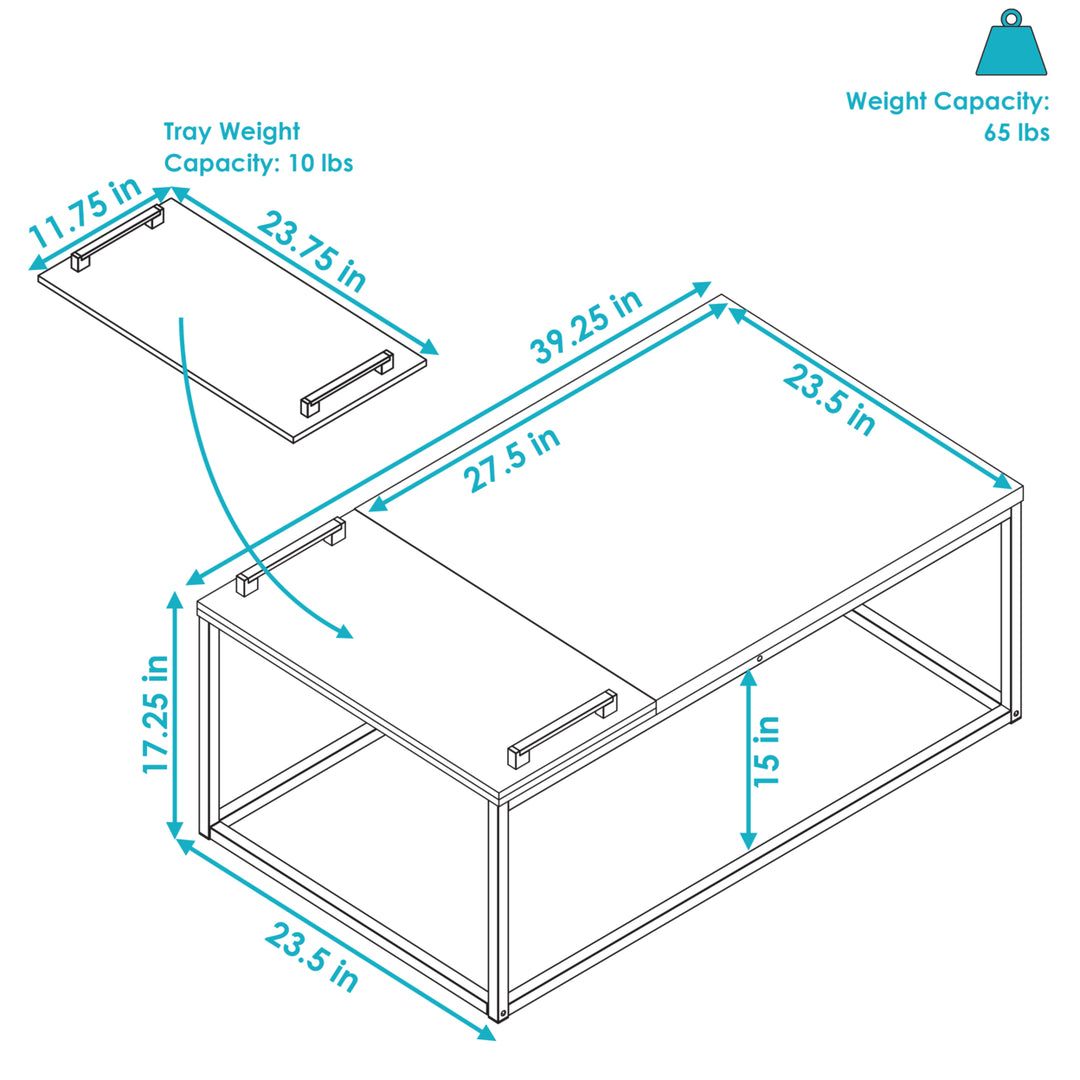 Sunnydaze Industrial Coffee Table with Removable Serving Tray - 16 in H Image 3