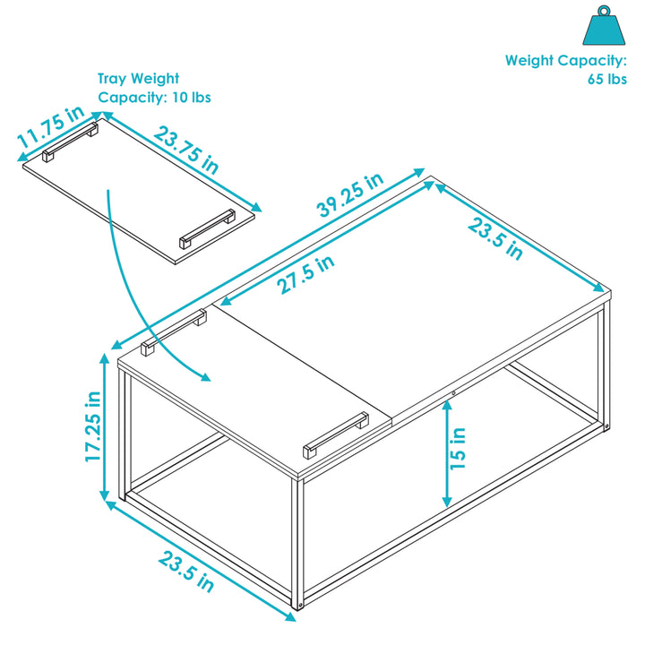 Sunnydaze Industrial Coffee Table with Removable Serving Tray - 16 in H Image 3