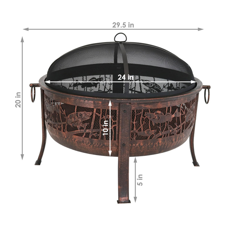 Sunnydaze 30 in Northwoods Fishing Steel Fire Pit with Spark Screen Image 3