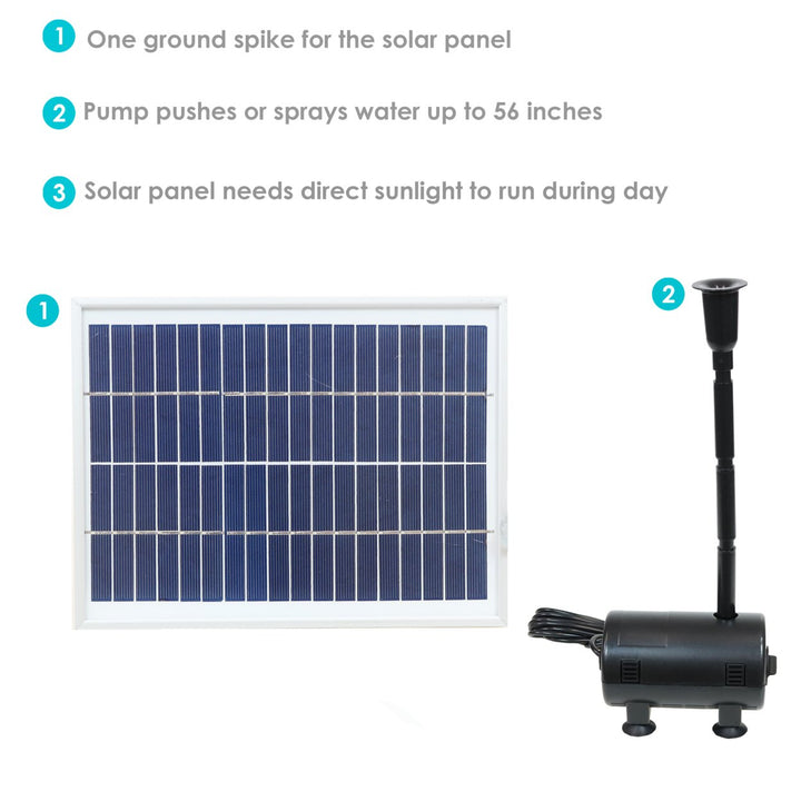 Sunnydaze 132 GPH Solar Pump and Panel Kit with 2 Spray Heads - 56 in Lift Image 4