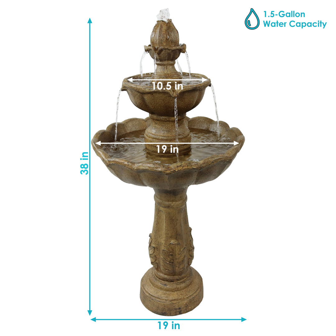 Sunnydaze Blooming Flower Resin Outdoor 2-Tier Water Fountain Image 3