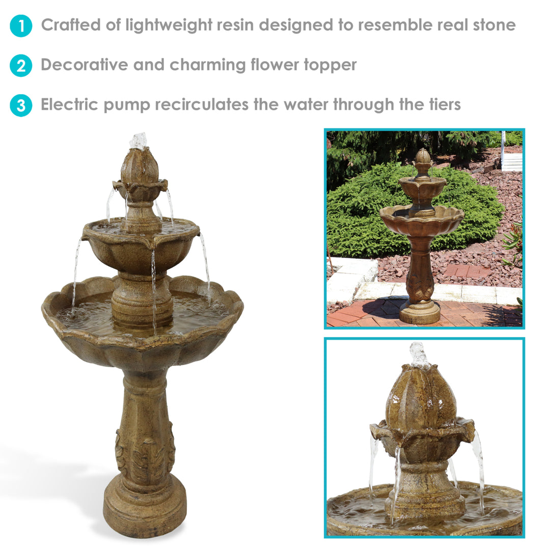 Sunnydaze Blooming Flower Resin Outdoor 2-Tier Water Fountain Image 2