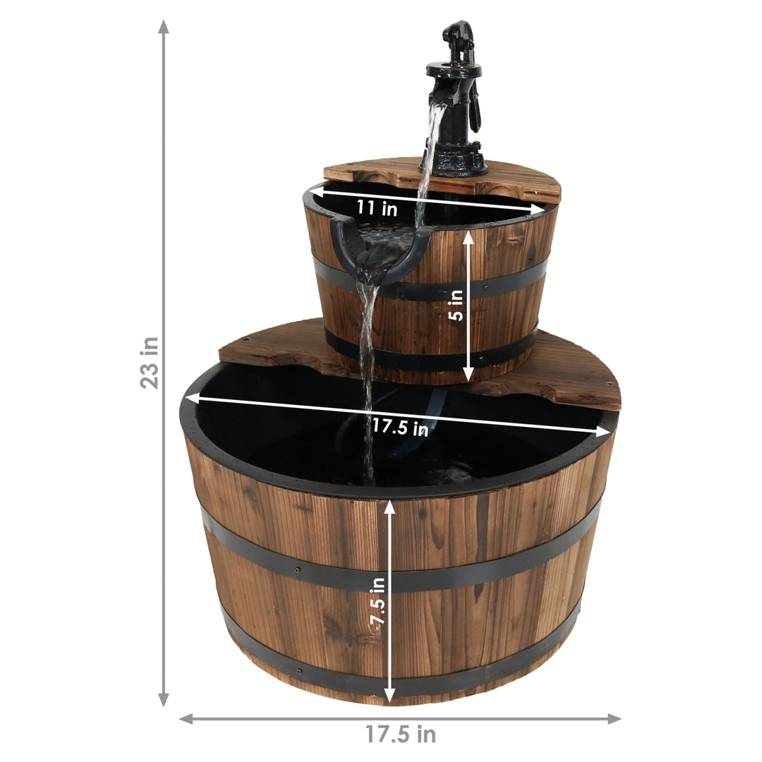 Sunnydaze Wooden Bowl/Barrel Water Fountain with Hand Pump/Liner - 23 in Image 3