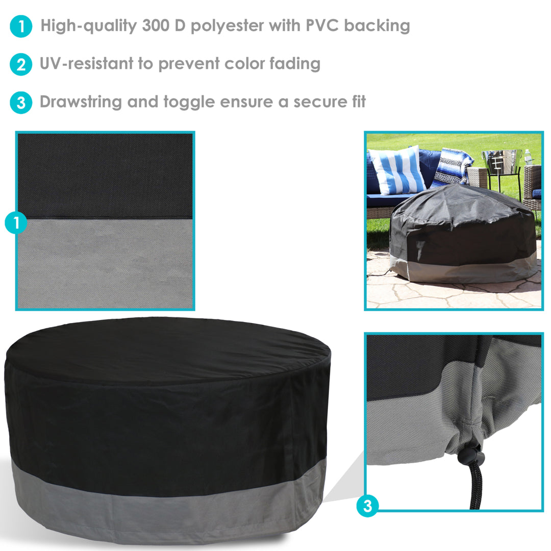 Sunnydaze 48 in 2-Tone Polyester Round Outdoor Fire Pit Cover - Gray/Black Image 2