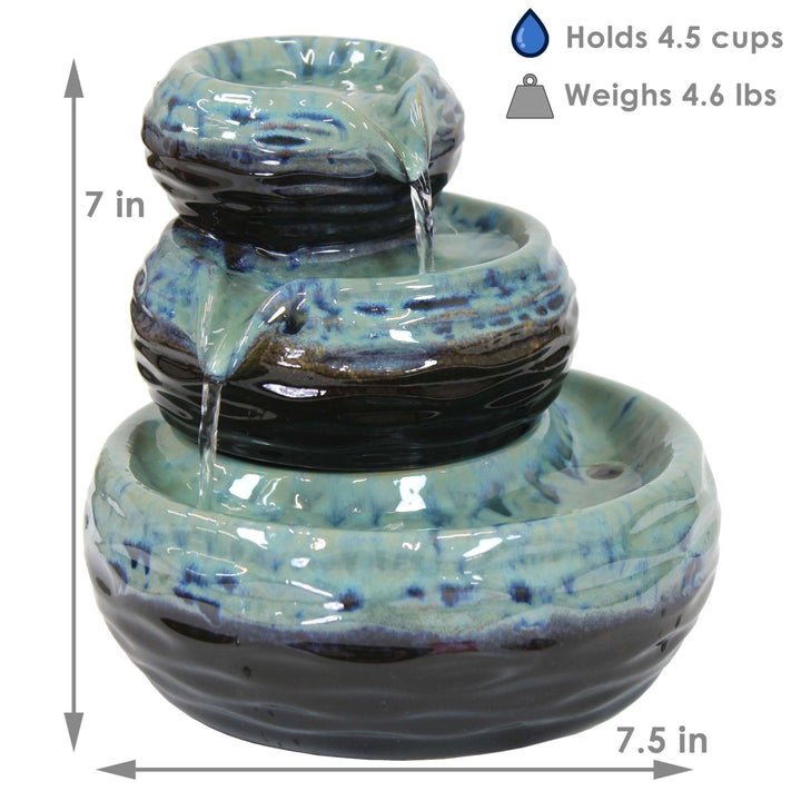 Sunnydaze Modern Textured Bowls Ceramic Indoor 3-Tier Water Fountain - 7 in Image 3