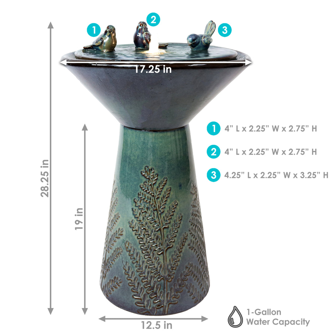 Sunnydaze Gathering Birds Ceramic Outdoor Fountain with LED Lights - 28 in Image 3