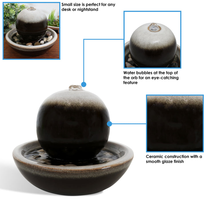 Sunnydaze Modern Orb Ceramic Indoor Water Fountain - 7 in Image 4