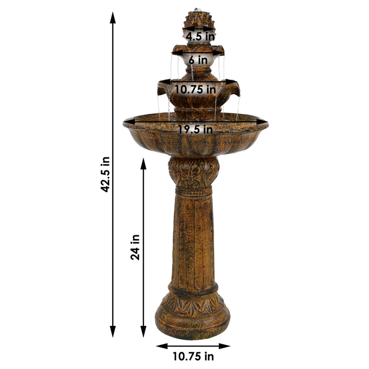 Sunnydaze Ornate Elegance Outdoor Solar Fountain with Battery - Rustic Image 3