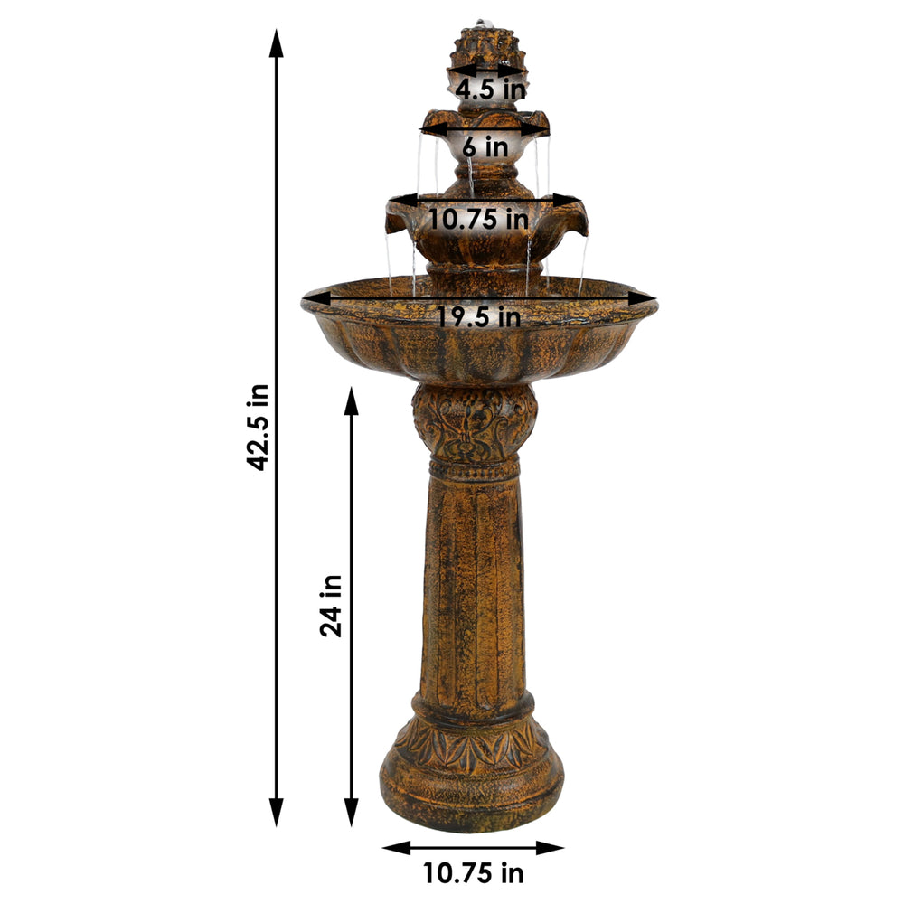 Sunnydaze Ornate Elegance Outdoor Solar Fountain with Battery - Rustic Image 2