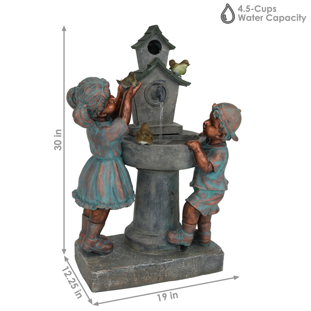 Sunnydaze Boy and Girl at Birdbath Water Fountain with LED Lights - 30 in Image 3