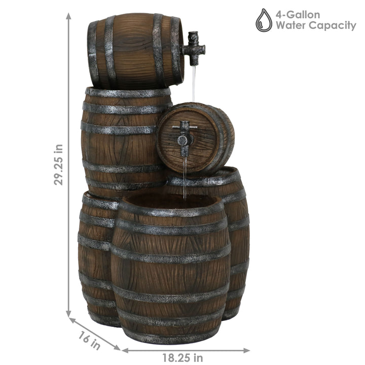 Sunnydaze Stacked Rustic Barrel Water Fountain with LED Lights - 29 in Image 3