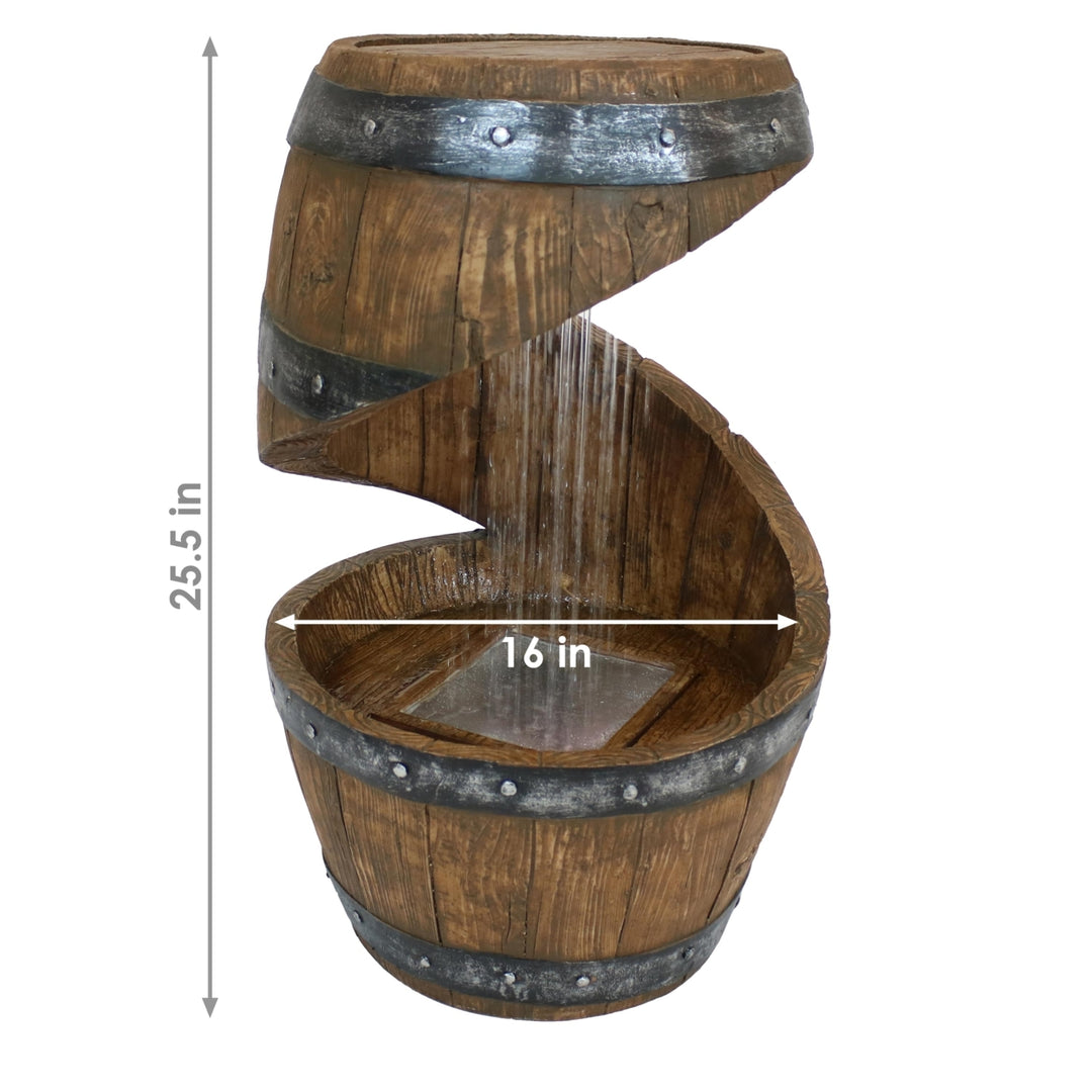 Sunnydaze Spiraling Barrel Outdoor Water Fountain with LED Lights - 25 in Image 3