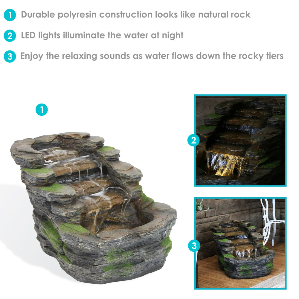 Sunnydaze Shale Falls Outdoor Water Fountain with LED Lights - 13.75 in Image 2