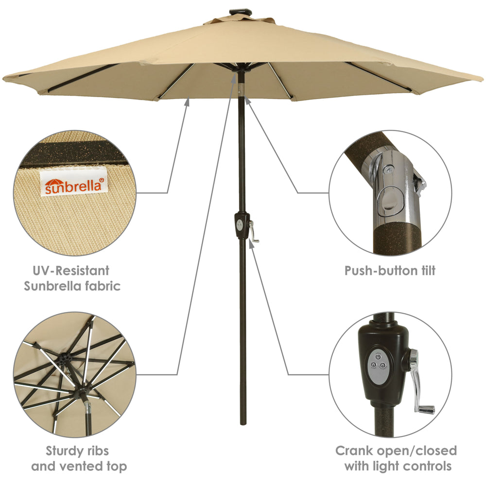 Sunnydaze 9 ft Solar Sunbrella Patio Umbrella with Tilt - Beige Image 2