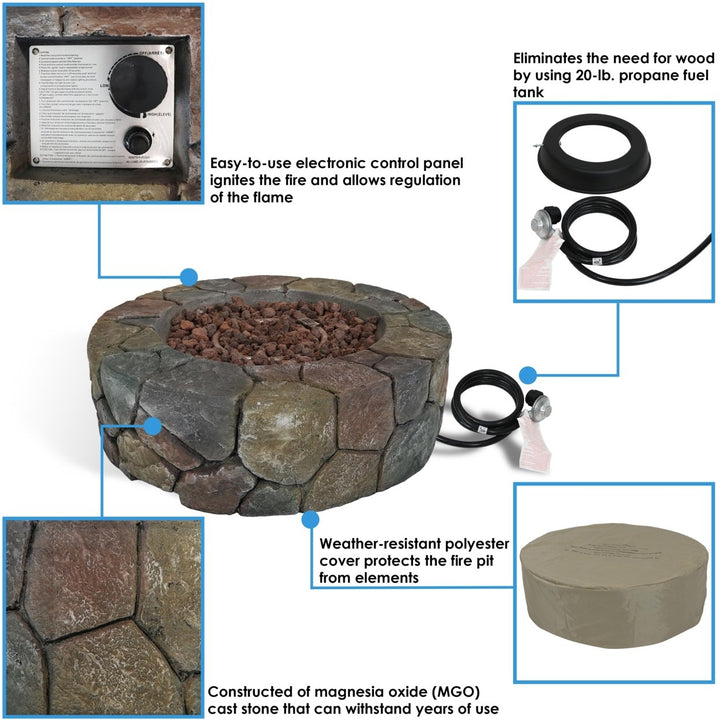 Sunnydaze 30 in Cast Stone Propane Gas Fire Pit Table with Lava Rocks Image 4