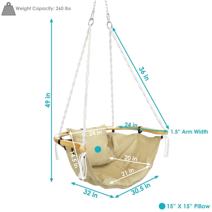 Sunnydaze Olefin Fabric Hammock Chair with Cushion and Wood Armrest - Khaki Image 3