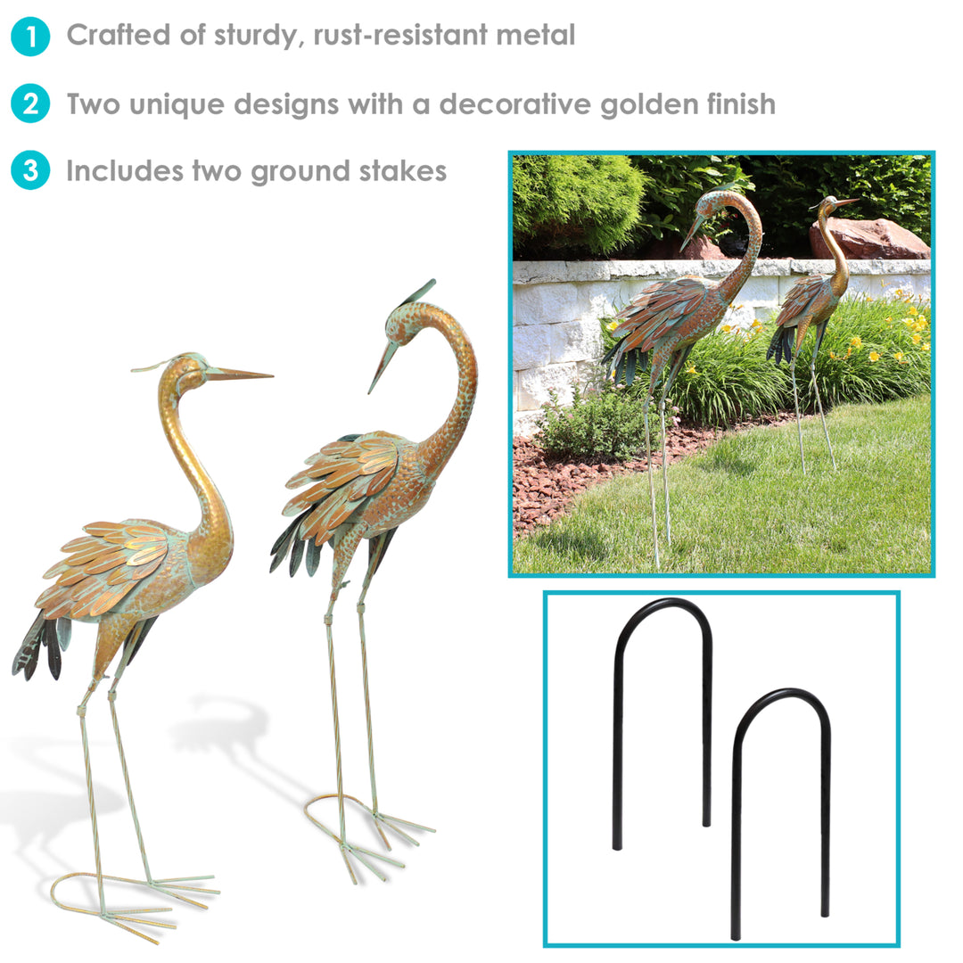 Sunnydaze Golden Crane Indoor/Outdoor Metal Garden Statue - Set of 2 Image 2