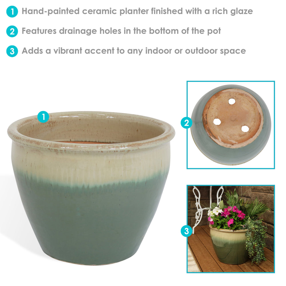 Sunnydaze 15 in Chalet High-Fired Glazed Ceramic Planter - Seafoam Image 2