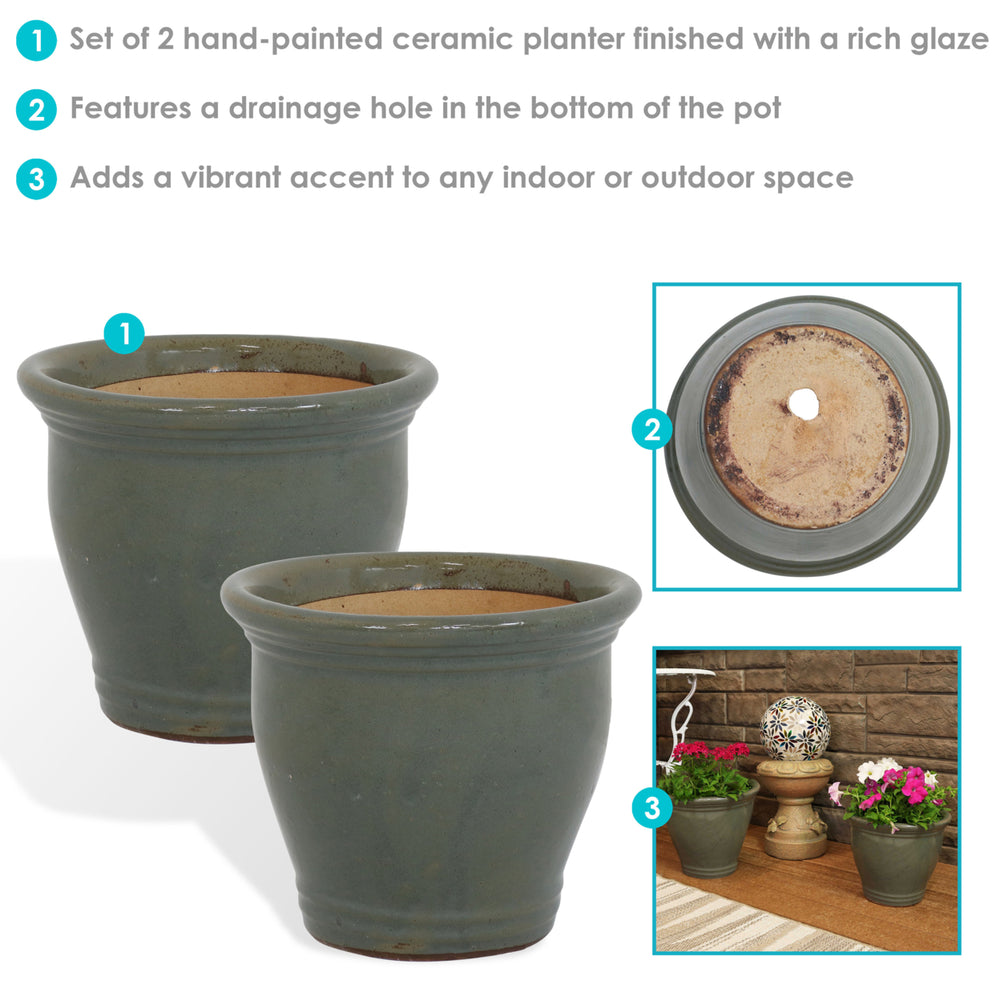 Sunnydaze 11 in Studio Glazed Ceramic Planter - Gray - Set of 2 Image 2