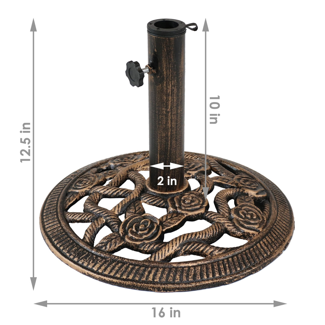 Sunnydaze 16 in Rose Blossom Cast Iron Round Patio Umbrella Base - Bronze Image 3