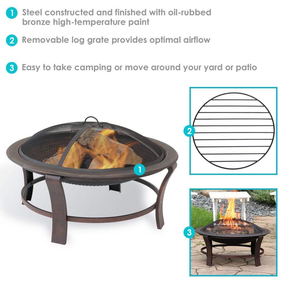 Sunnydaze 29 in Elevated Steel Fire Pit Bowl with Stand, Screen, and Poker Image 2