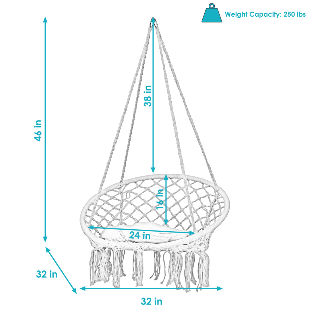 Sunnydaze Cotton Rope Macrame Hammock Chair with Tassels/Cushion - Cream Image 2