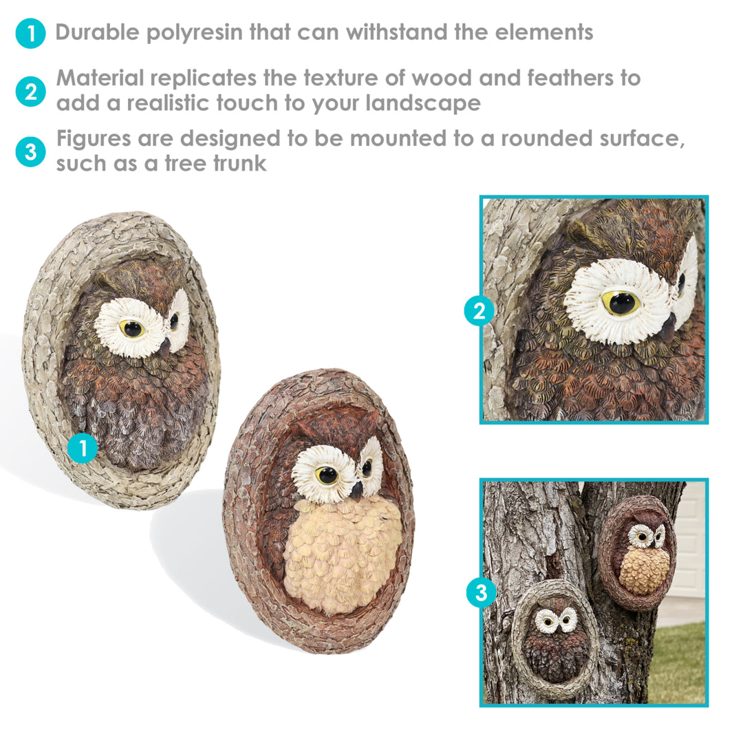 Sunnydaze Winifred and Wesley the Owls Resin Tree Hugger Decorations - 9 in Image 2