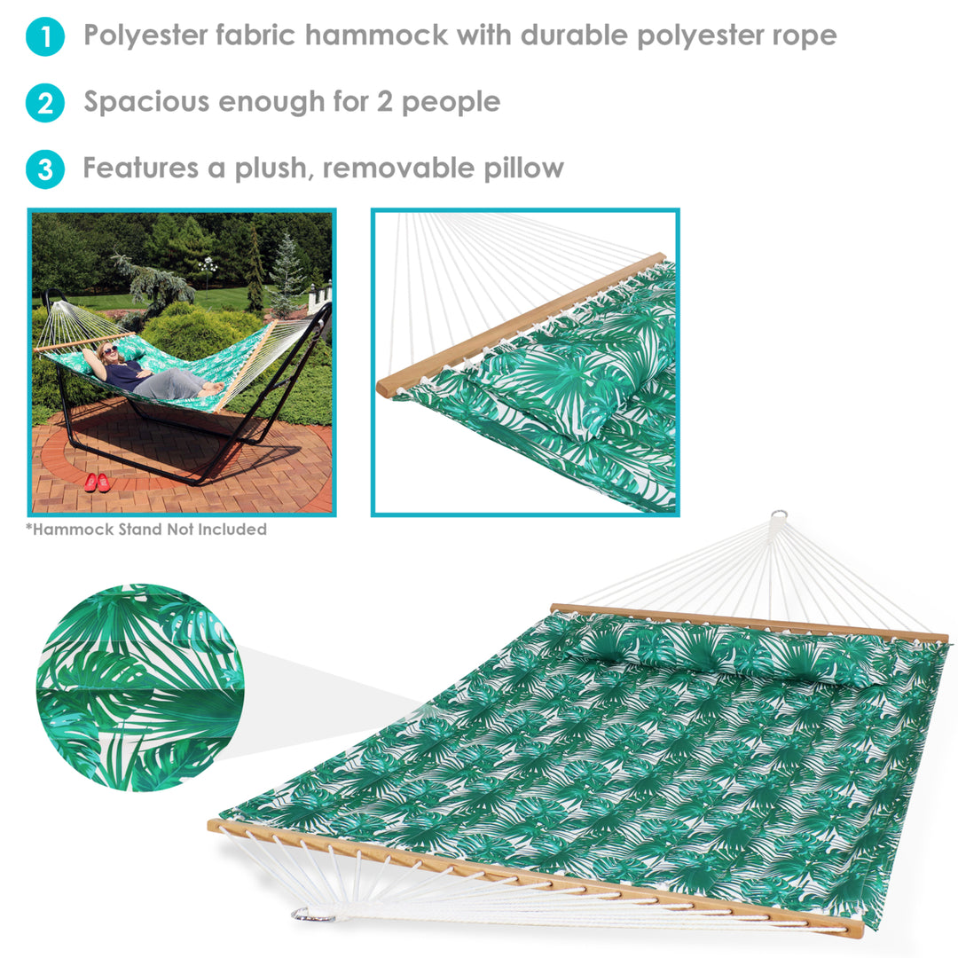 Sunnydaze Large Quilted Hammock with Spreader Bar and Pillow - Palm Leaves Image 2