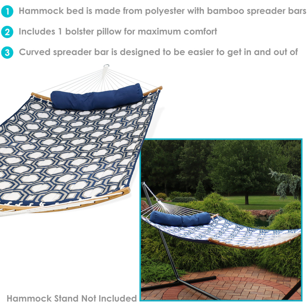 Sunnydaze 2-Person Quilted Hammock with Curved Spreader Bars - Gray Octagon Image 2