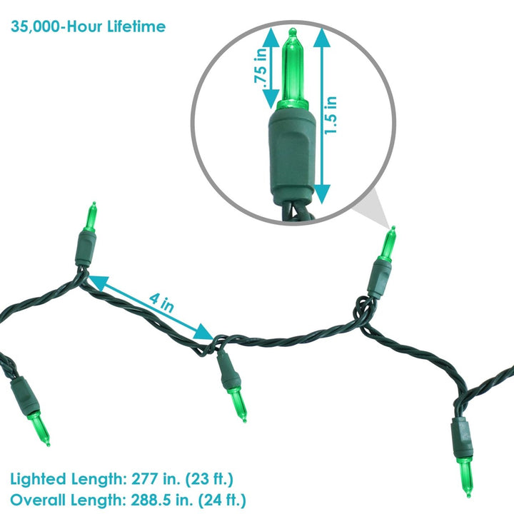 Sunnydaze 70 Ct Holiday Outdoor LED String Lights - Green - 23 ft Image 2