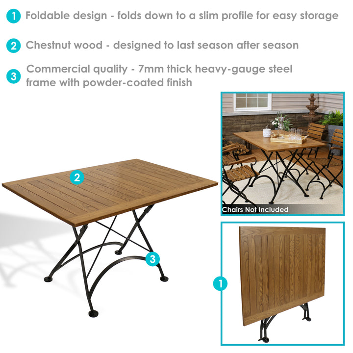 Sunnydaze 47.5 in European Chestnut Folding Rectangular Patio Dining Image 2