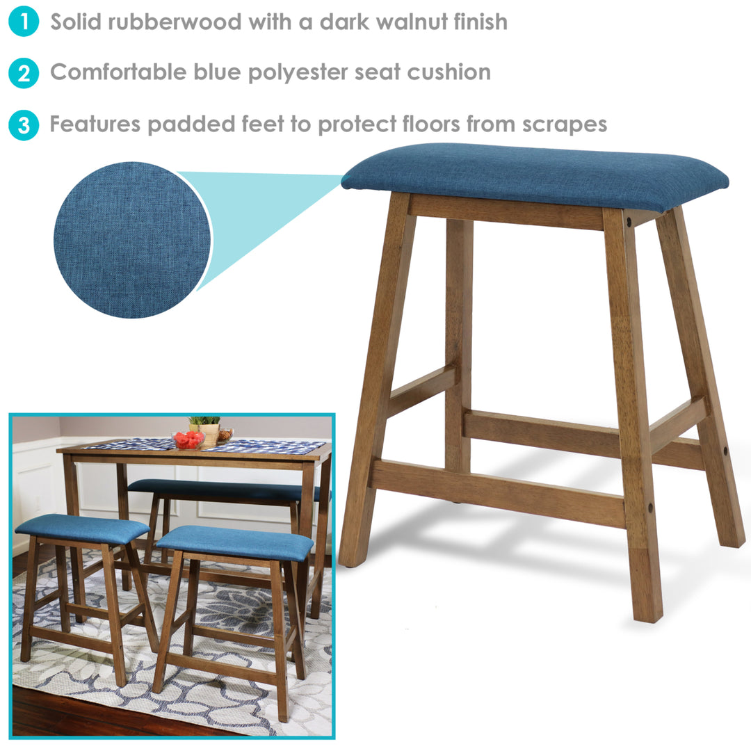 Sunnydaze Wood Counter-Height Stool with Cushion - Weathered Oak - Set of 2 Image 2