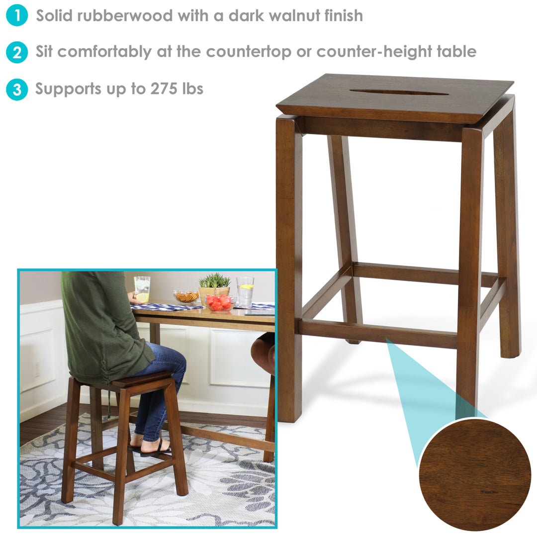 Sunnydaze Modern Wooden Counter-Height Stools - Dark Walnut - Set of 2 Image 4