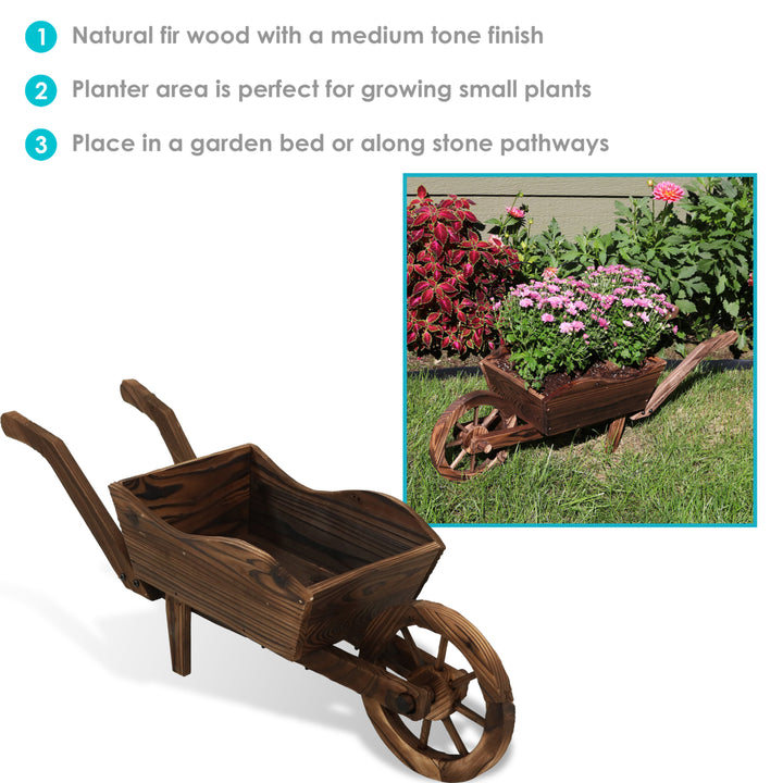 Sunnydaze Natural Wooden Fir Decorative Wheelbarrow Garden Planter Image 2