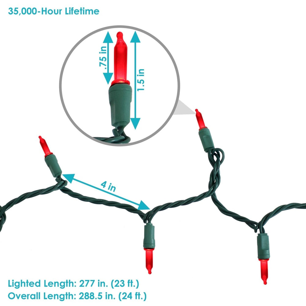 Sunnydaze 70 Ct Holiday Outdoor LED String Lights - Red - 23 ft Image 2