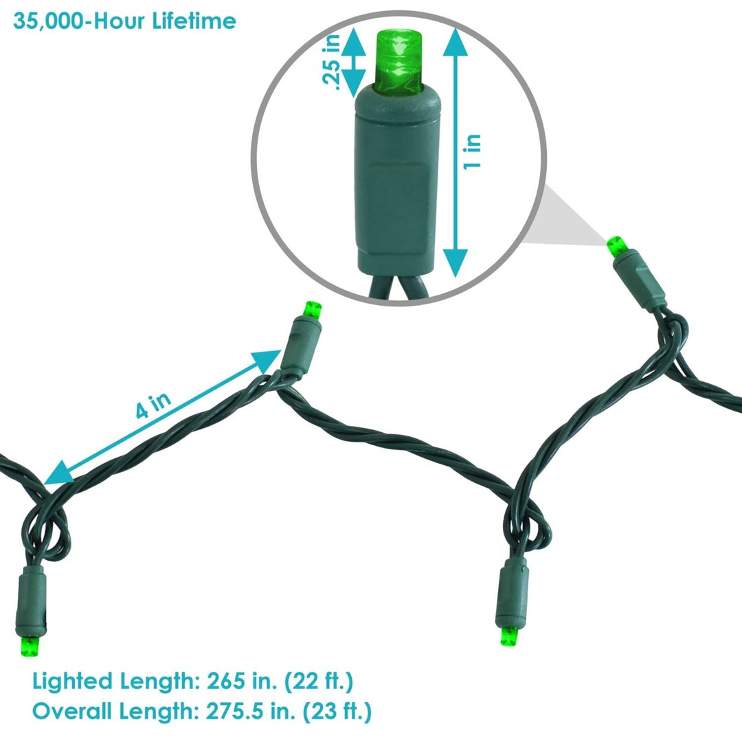 Sunnydaze 22 ft 70 Ct Holiday Wide Angle Outdoor LED String Lights - Green Image 2