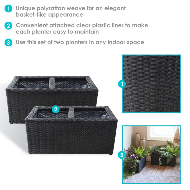 Sunnydaze Polyrattan Indoor Rectangle Planter - Black - Set of 2 Image 2