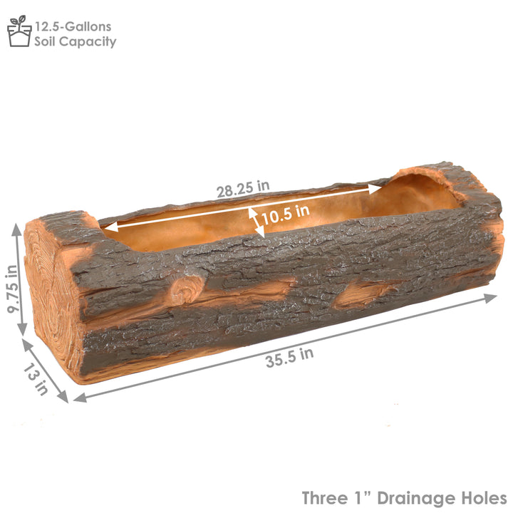 Sunnydaze 35 in Polyresin Rustic Outdoor Raised Log Flower Pot Planter Image 3