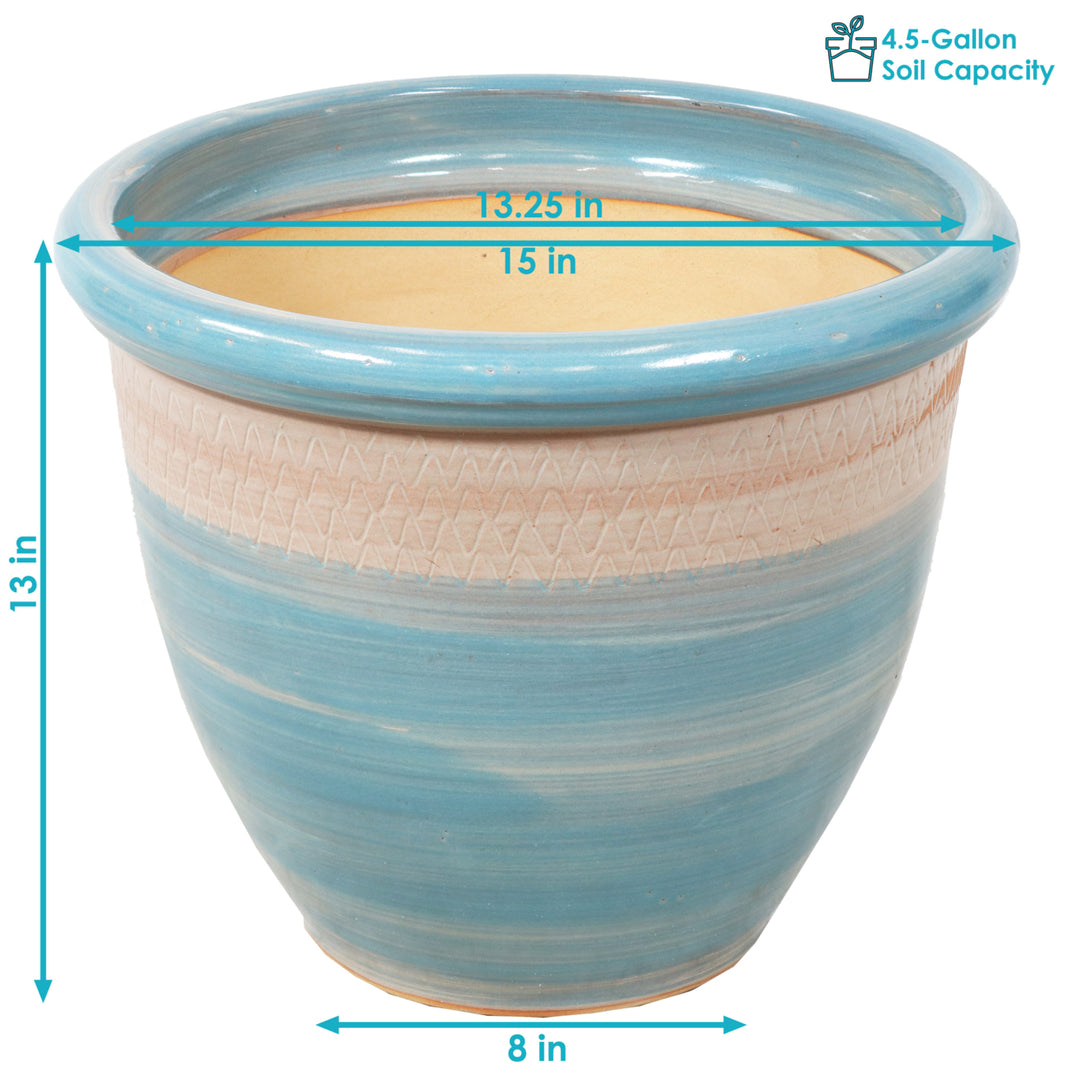 Sunnydaze Purlieu Ceramic Planter - 15" - Shoreline Image 3