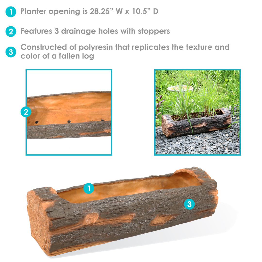 Sunnydaze 35 in Polyresin Rustic Outdoor Raised Log Flower Pot Planter Image 2